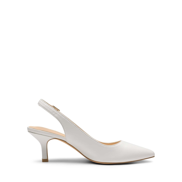 Slingback Pointed Toe Kitten Heel Pumps - WHITE PU - 3